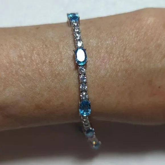 Blue Topaz & CV 7.5 Tennis Bracelet In Gift Box; For Kitty Rescue!